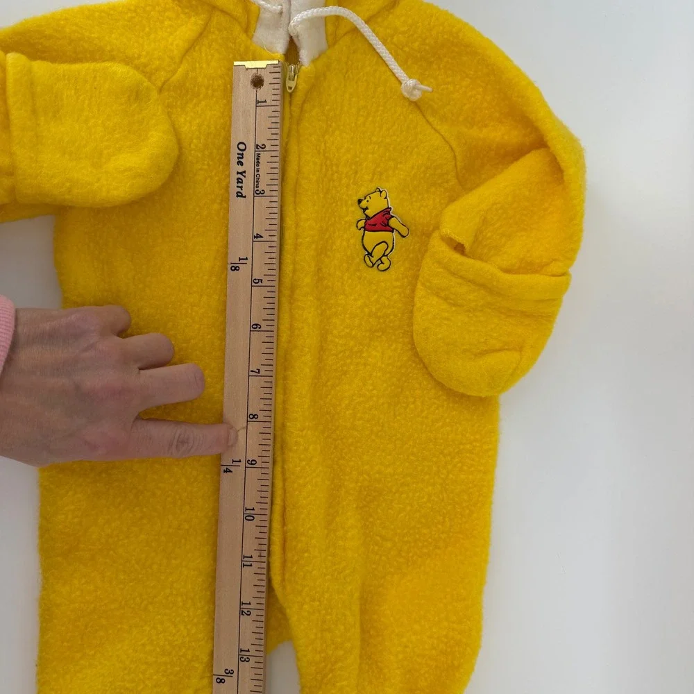 Baby Winnie the Pooh Fleece Snowsuit Bunting Yellow Hooded Footed‎ 12M VINTAGE